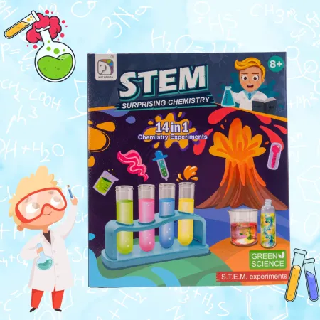 ZESTAW MAŁY CHEMIK EDUKACYJNY 14 EKSPERYMENTÓW NAUKOWYCH WYBUCHOWY WULKAN