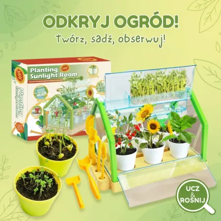 MINI OGRÓDEK SZKLARNIA DLA DZIECI - ZESTAW EDUKACYJNY Z AUTOMATYCZNYM PODLEWANIEM