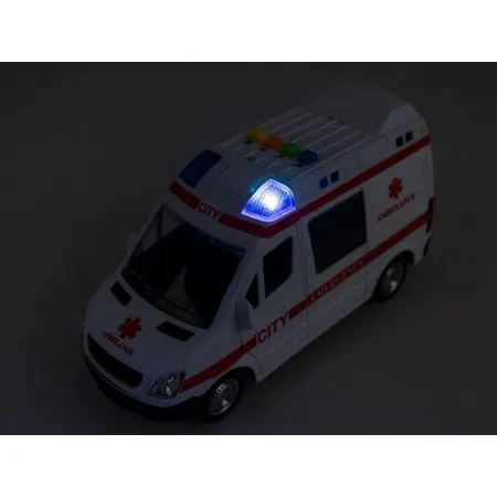 Karetka Pogotowia Zabawka dla Dzieci 1:16 | Efekty Świetlne i Dźwiękowe, Friction Power, Otwierane Drzwi | Auto Ratunkowe z Bateriami AG13 | Prezent d