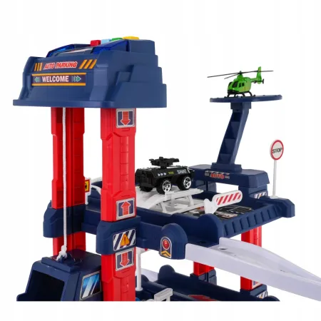 Interaktywny Parking Garaż Dla Dzieci Piętrowy z Windą, Światłami i Dźwiękiem | 2 Autka, Helikopter, Znaki, Mata | Zestaw 1:64 | Prezent Motoryzacyjny